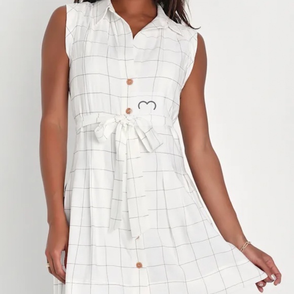 Adorably Breezy Ivory Grid Print Button-Front Mini Dress - Picture 2 of 4